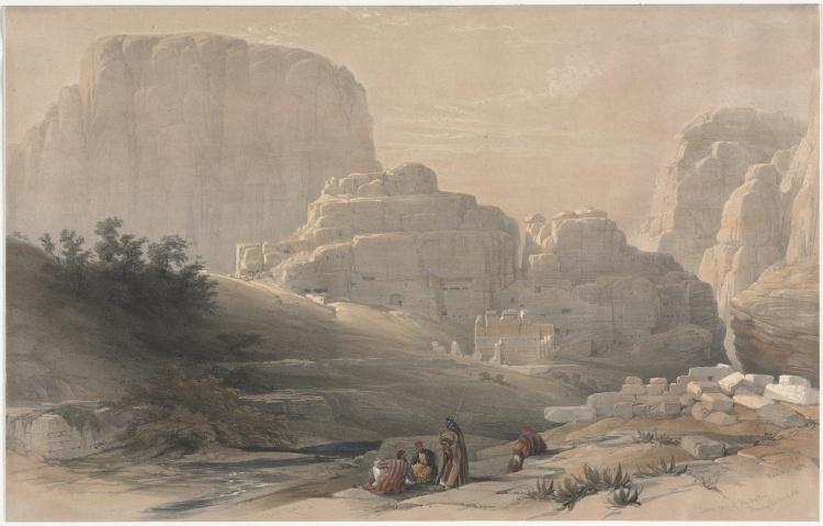 David Roberts Petra Lower End Of The Valley Viewing The Acropolis
